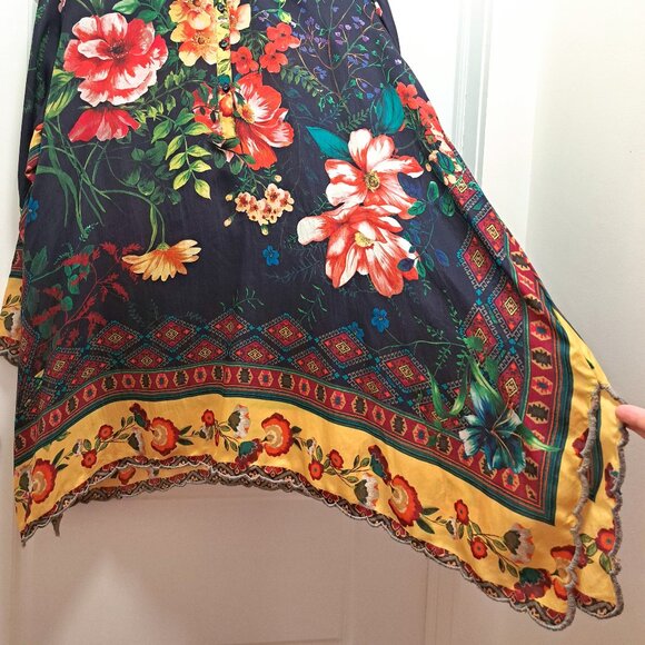 Johnny Was Silk Long Sleeve Tunic Floral Pattern Size Large - Picture 7 of 13